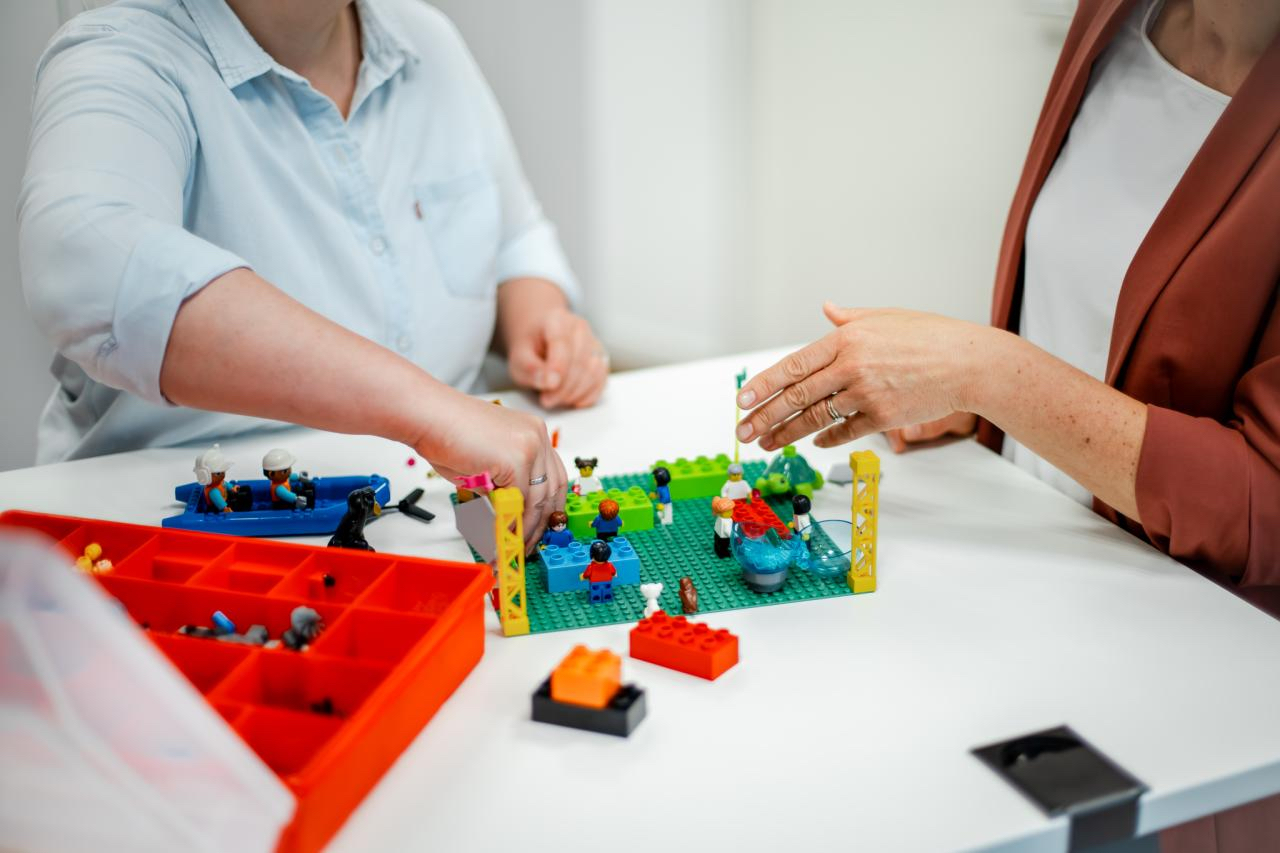 Auf dem Foto sind Personen zu sehen, die Lego Serious Play spielen.